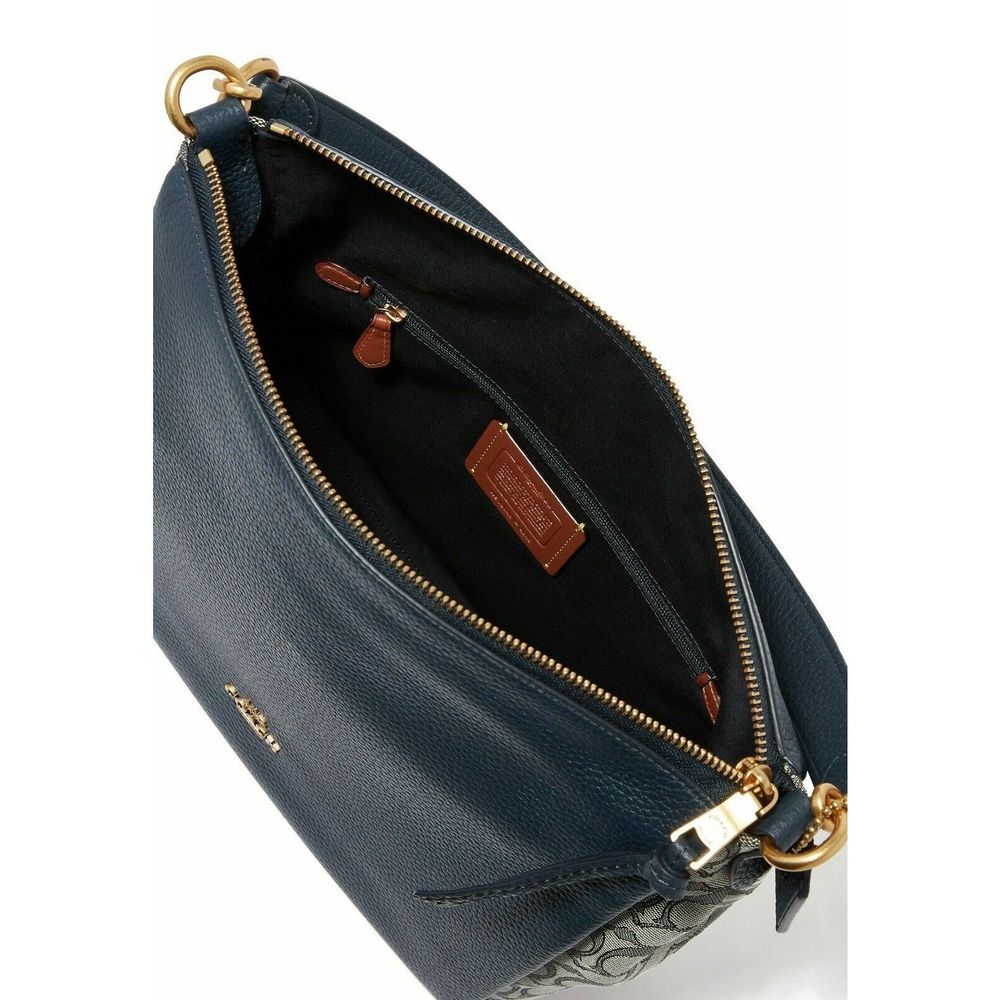 Coach Signature Jacquard Shay Leather Shoulder Bag Handbag Purse Navy Blue NEW - Picture 7 of 9
